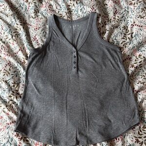 LOFT Gray Sleeveless Henley Tank Top